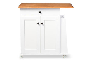 Baxton Studio Balmore Modern and Contemporary Two-tone White and Dark Brown Lacquered Wood Kitchen Cart Trolley Cabinet