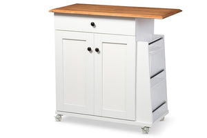 Baxton Studio Balmore Modern and Contemporary Two-tone White and Dark Brown Lacquered Wood Kitchen Cart Trolley Cabinet