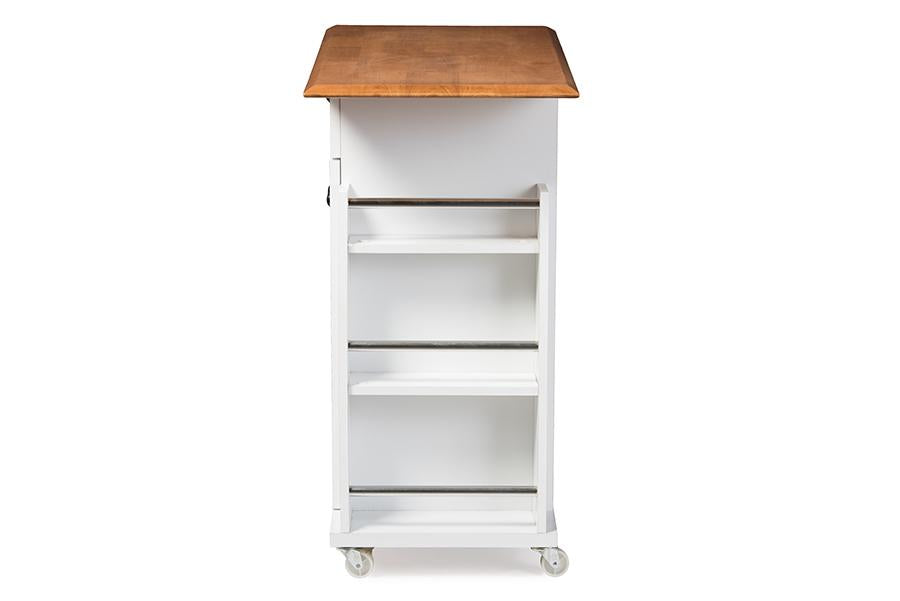 Baxton Studio Balmore Modern and Contemporary Two-tone White and Dark Brown Lacquered Wood Kitchen Cart Trolley Cabinet