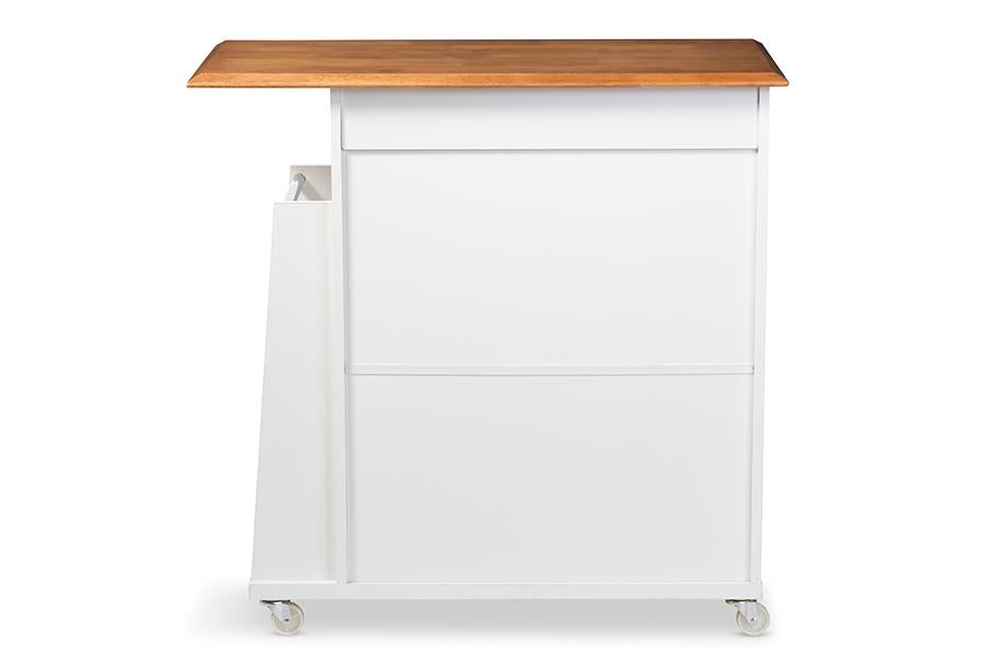 Baxton Studio Balmore Modern and Contemporary Two-tone White and Dark Brown Lacquered Wood Kitchen Cart Trolley Cabinet