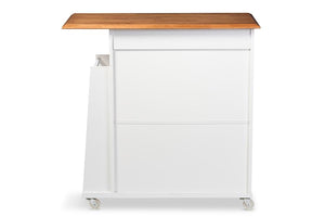 Baxton Studio Balmore Modern and Contemporary Two-tone White and Dark Brown Lacquered Wood Kitchen Cart Trolley Cabinet