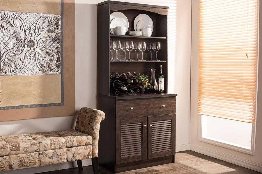 Baxton Studio Agni Modern and Contemporary Dark Brown Buffet and Hutch Kitchen Cabinet