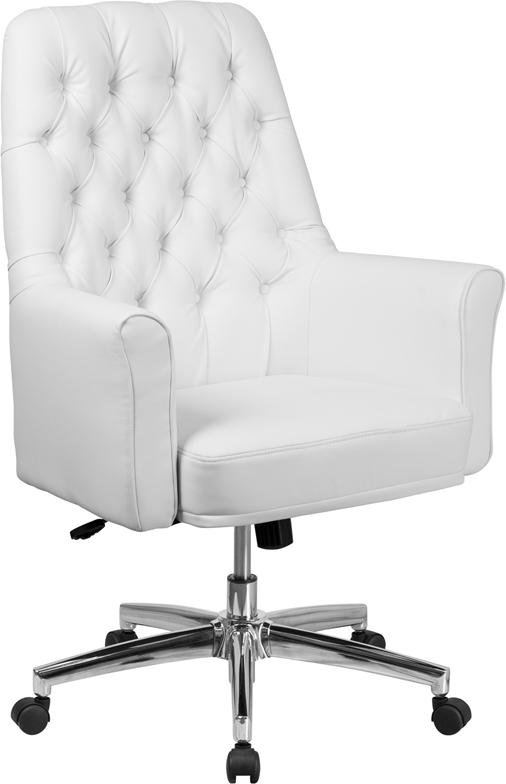 White Mid-Back Leather Chair - UNQFurniture