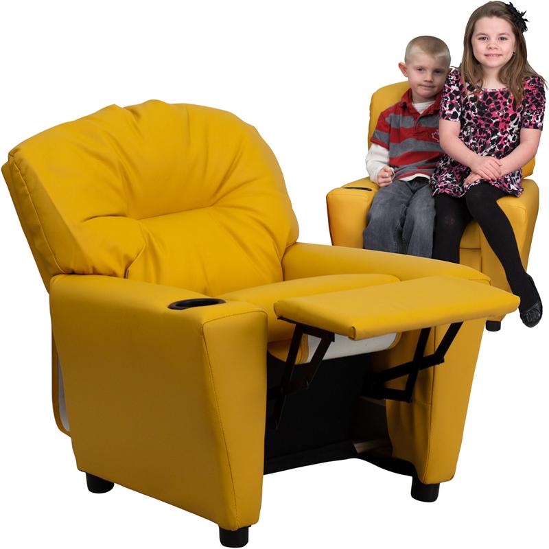 Yellow Vinyl Kids Recliner - UNQFurniture