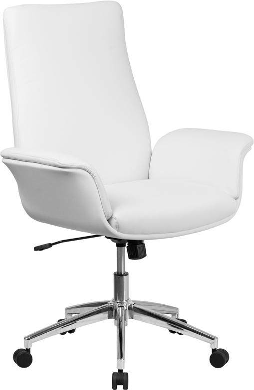 White Mid-Back Leather Chair - UNQFurniture