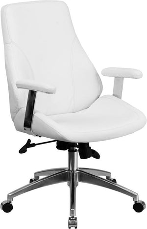 White Mid-Back Leather Chair - UNQFurniture