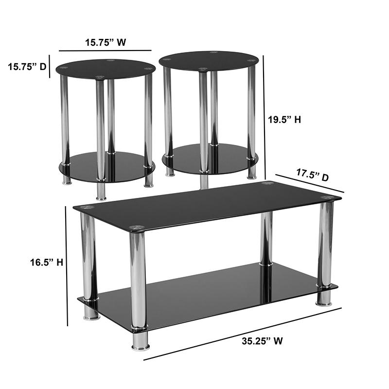 3 Piece Glass Shelf Table Set