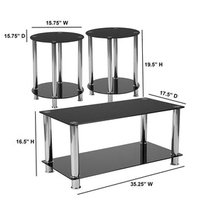 3 Piece Glass Shelf Table Set