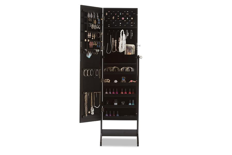 Baxton Studio Alena Black Finishing Wood Free Standing Cheval Mirror Jewelry Armoire