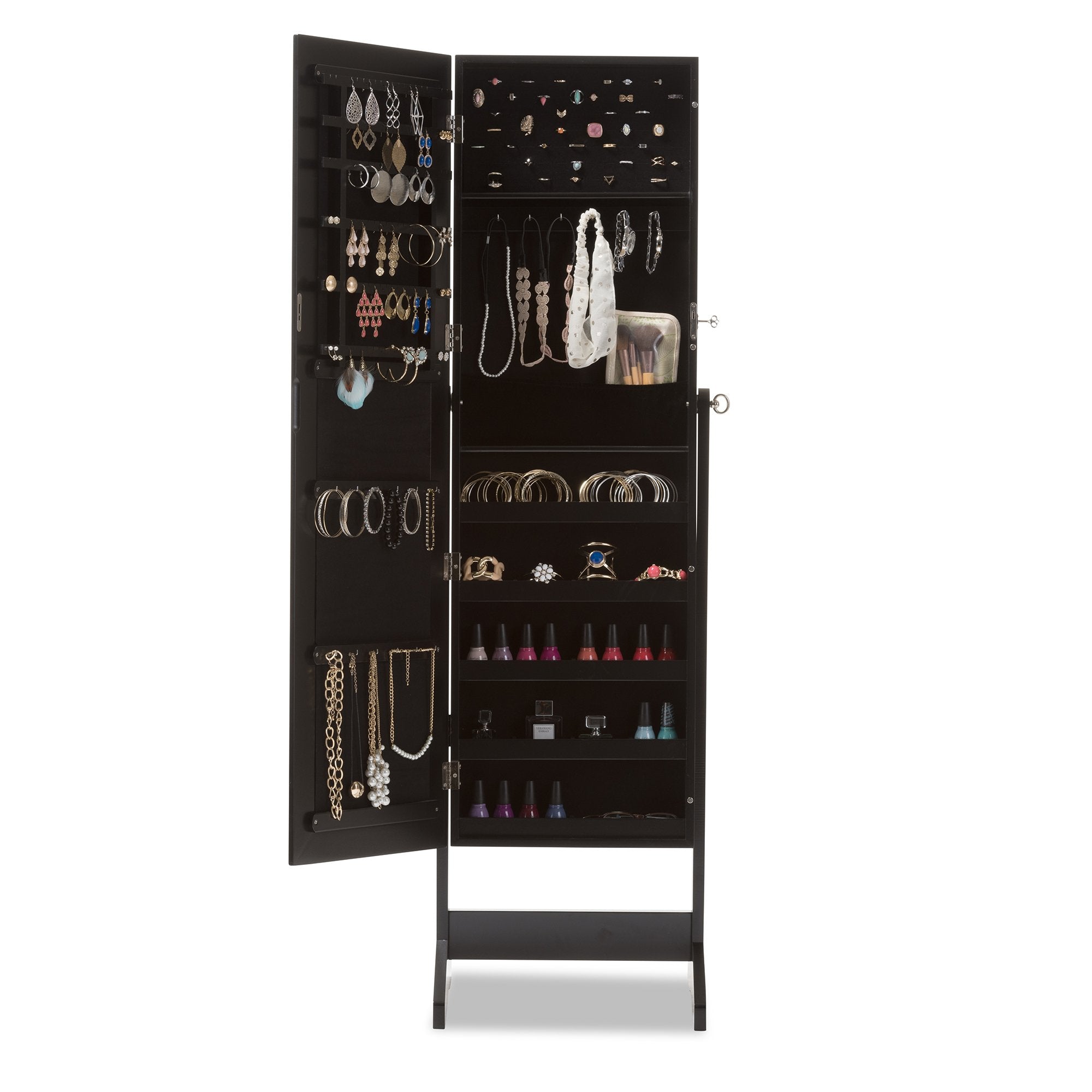 Baxton Studio Alena Black Finishing Wood Free Standing Cheval Mirror Jewelry Armoire