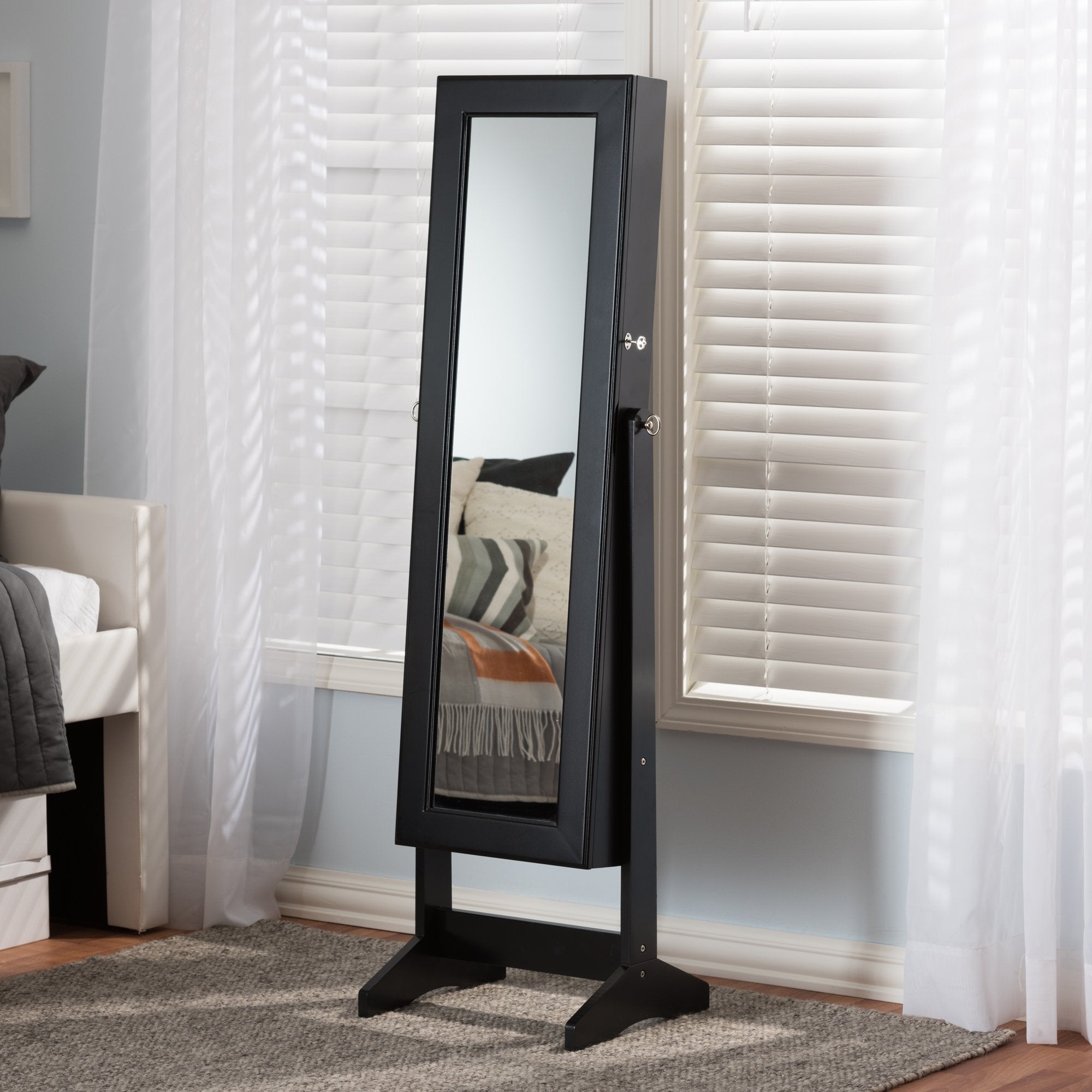 Baxton Studio Alena Black Finishing Wood Free Standing Cheval Mirror Jewelry Armoire