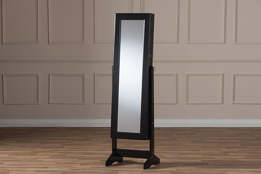 Baxton Studio Alena Black Finishing Wood Free Standing Cheval Mirror Jewelry Armoire