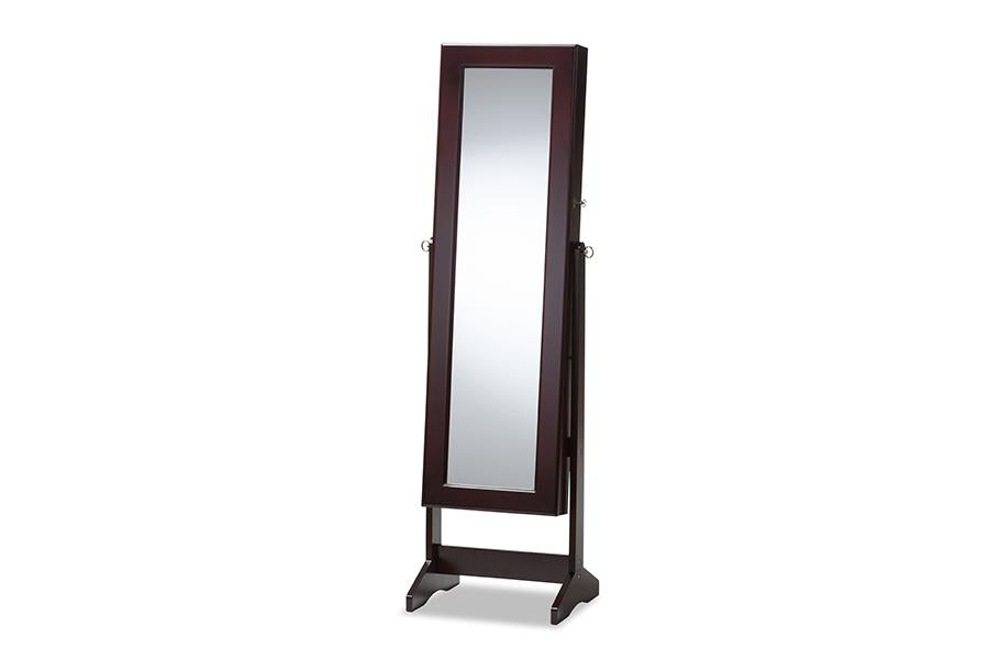 Baxton Studio Alena Brown Finishing Wood Free Standing Cheval Mirror Jewelry Armoire