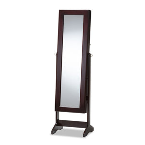 Baxton Studio Alena Brown Finishing Wood Free Standing Cheval Mirror Jewelry Armoire