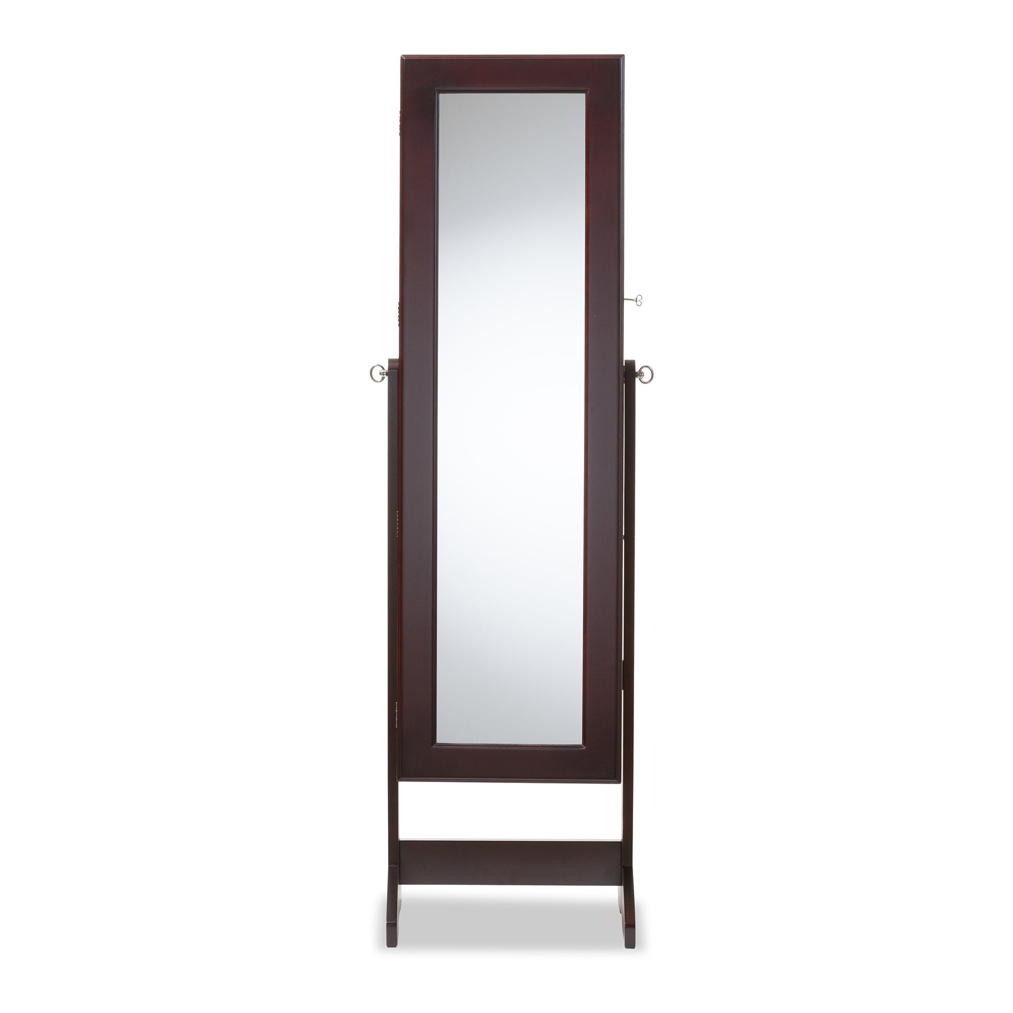 Baxton Studio Alena Brown Finishing Wood Free Standing Cheval Mirror Jewelry Armoire