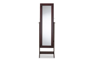 Baxton Studio Alena Brown Finishing Wood Free Standing Cheval Mirror Jewelry Armoire