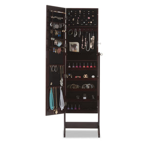 Baxton Studio Alena Brown Finishing Wood Free Standing Cheval Mirror Jewelry Armoire