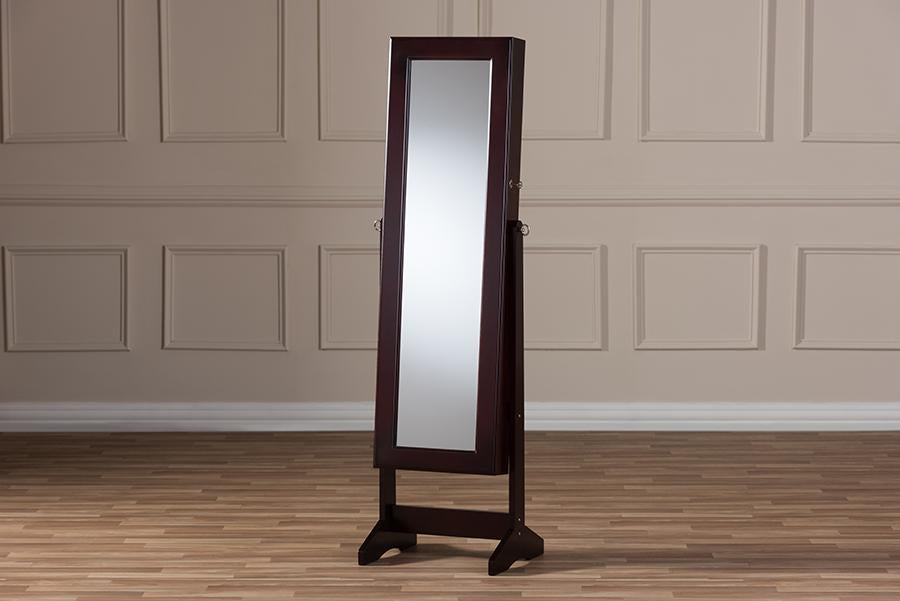 Baxton Studio Alena Brown Finishing Wood Free Standing Cheval Mirror Jewelry Armoire