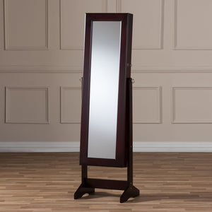 Baxton Studio Alena Brown Finishing Wood Free Standing Cheval Mirror Jewelry Armoire