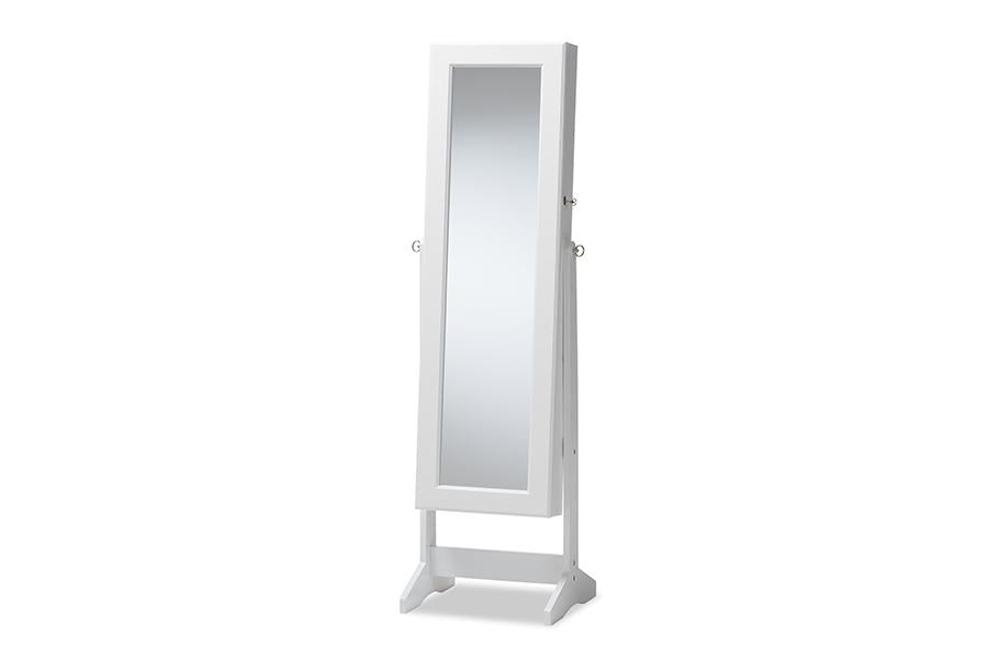 Baxton Studio Alena White Finishing Wood Free Standing Cheval Mirror Jewelry Armoire