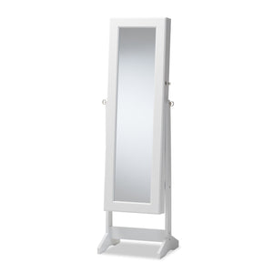 Baxton Studio Alena White Finishing Wood Free Standing Cheval Mirror Jewelry Armoire