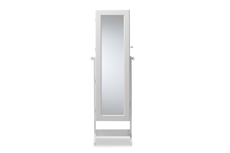 Baxton Studio Alena White Finishing Wood Free Standing Cheval Mirror Jewelry Armoire