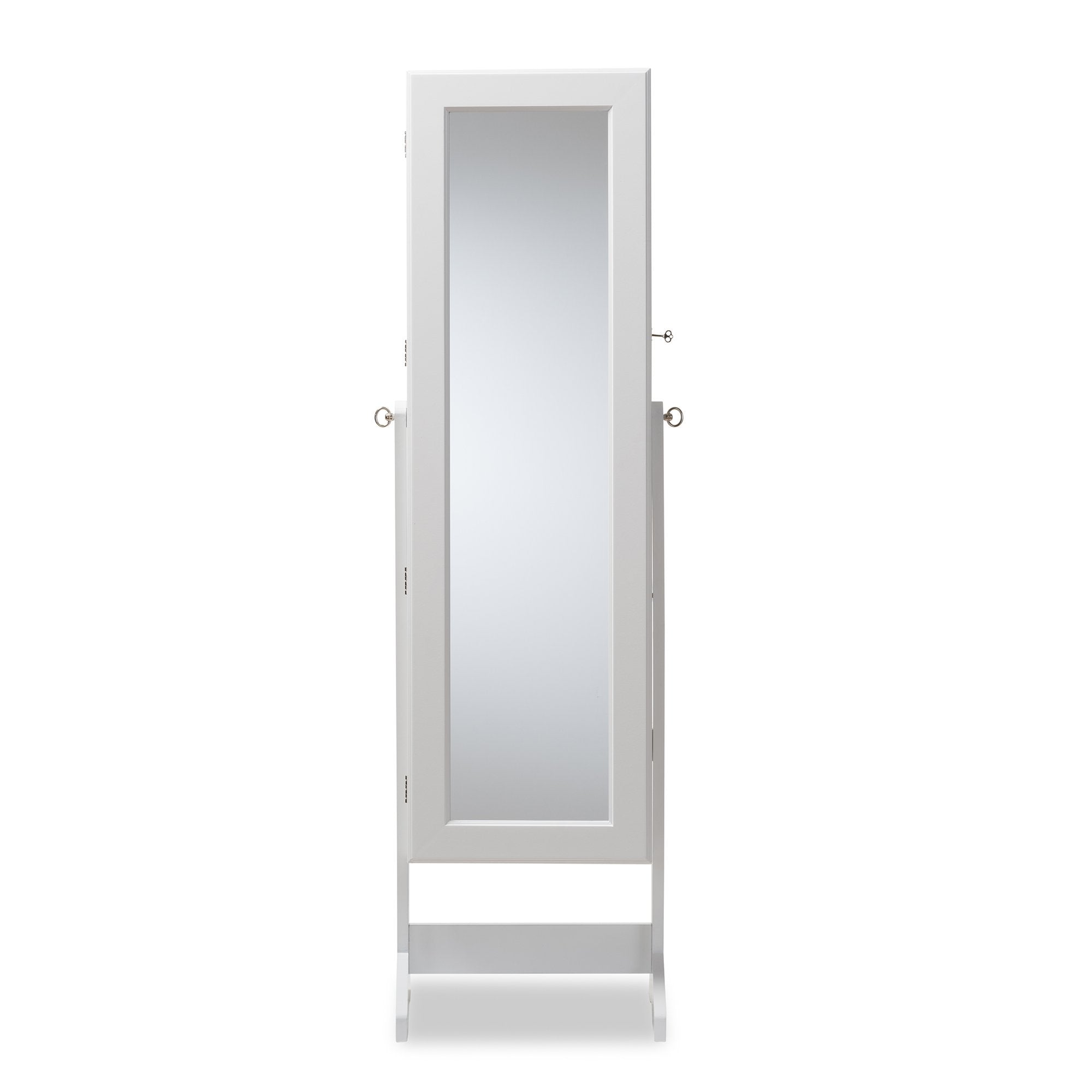 Baxton Studio Alena White Finishing Wood Free Standing Cheval Mirror Jewelry Armoire