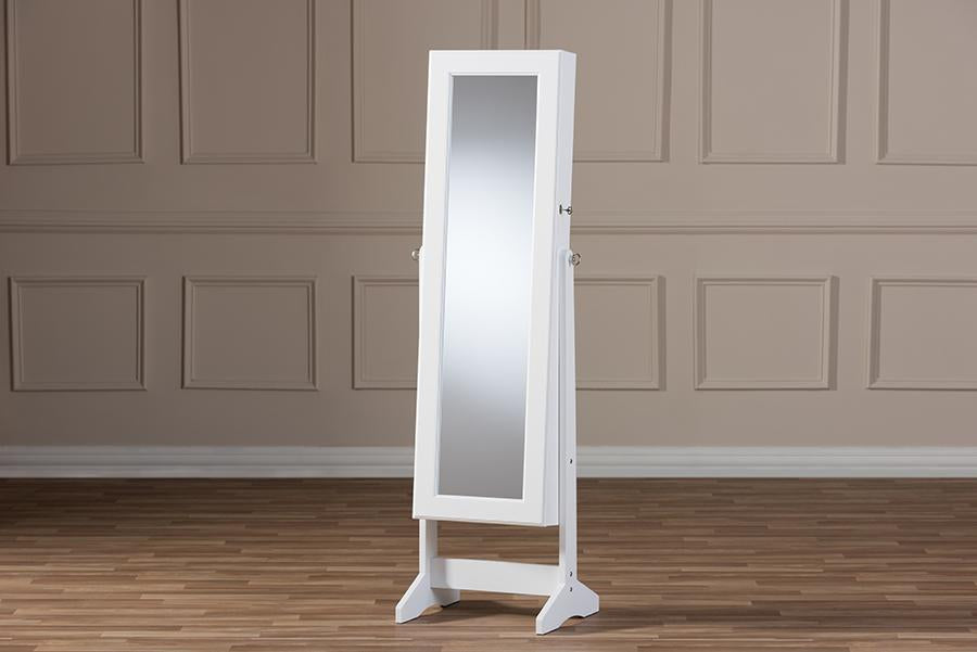 Baxton Studio Alena White Finishing Wood Free Standing Cheval Mirror Jewelry Armoire