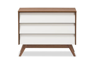 Baxton Studio Hildon Mid-Century Modern White and Walnut Wood 3-Drawer Storage Chest