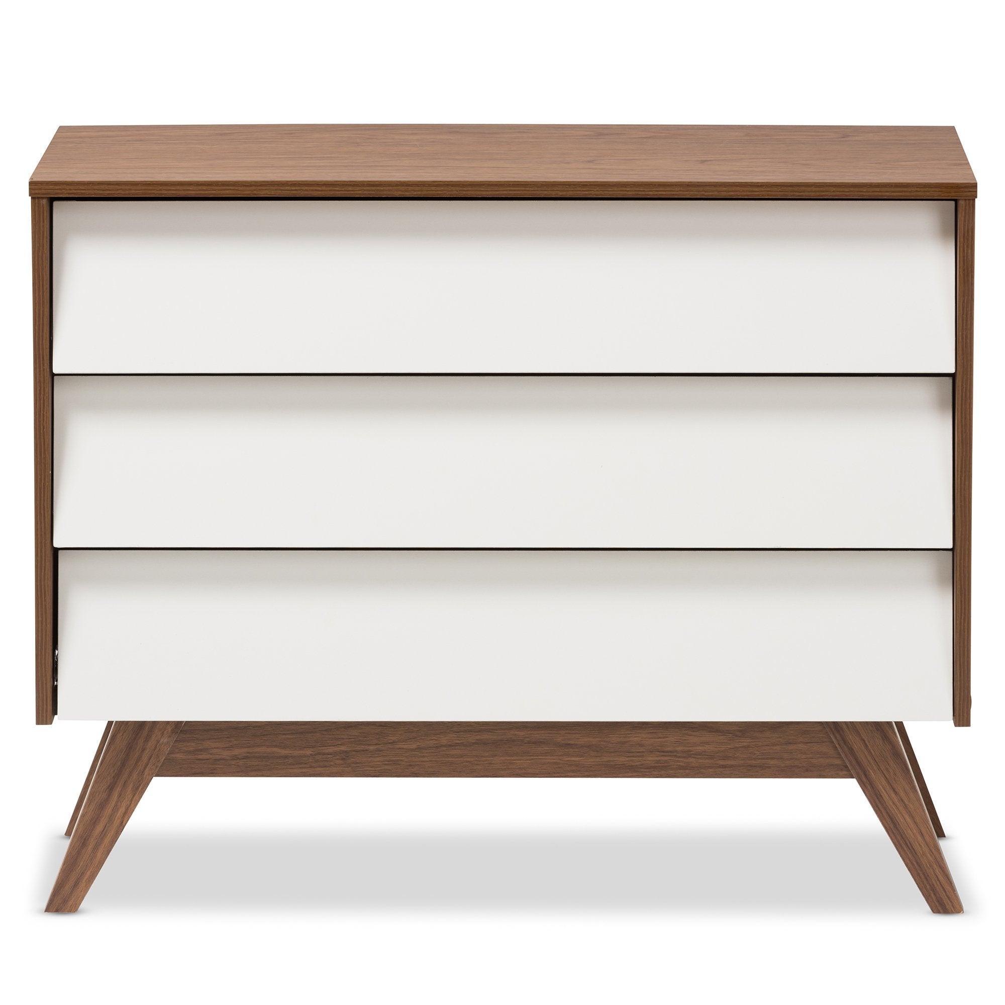 Baxton Studio Hildon Mid-Century Modern White and Walnut Wood 3-Drawer Storage Chest