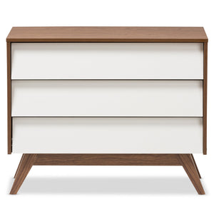 Baxton Studio Hildon Mid-Century Modern White and Walnut Wood 3-Drawer Storage Chest