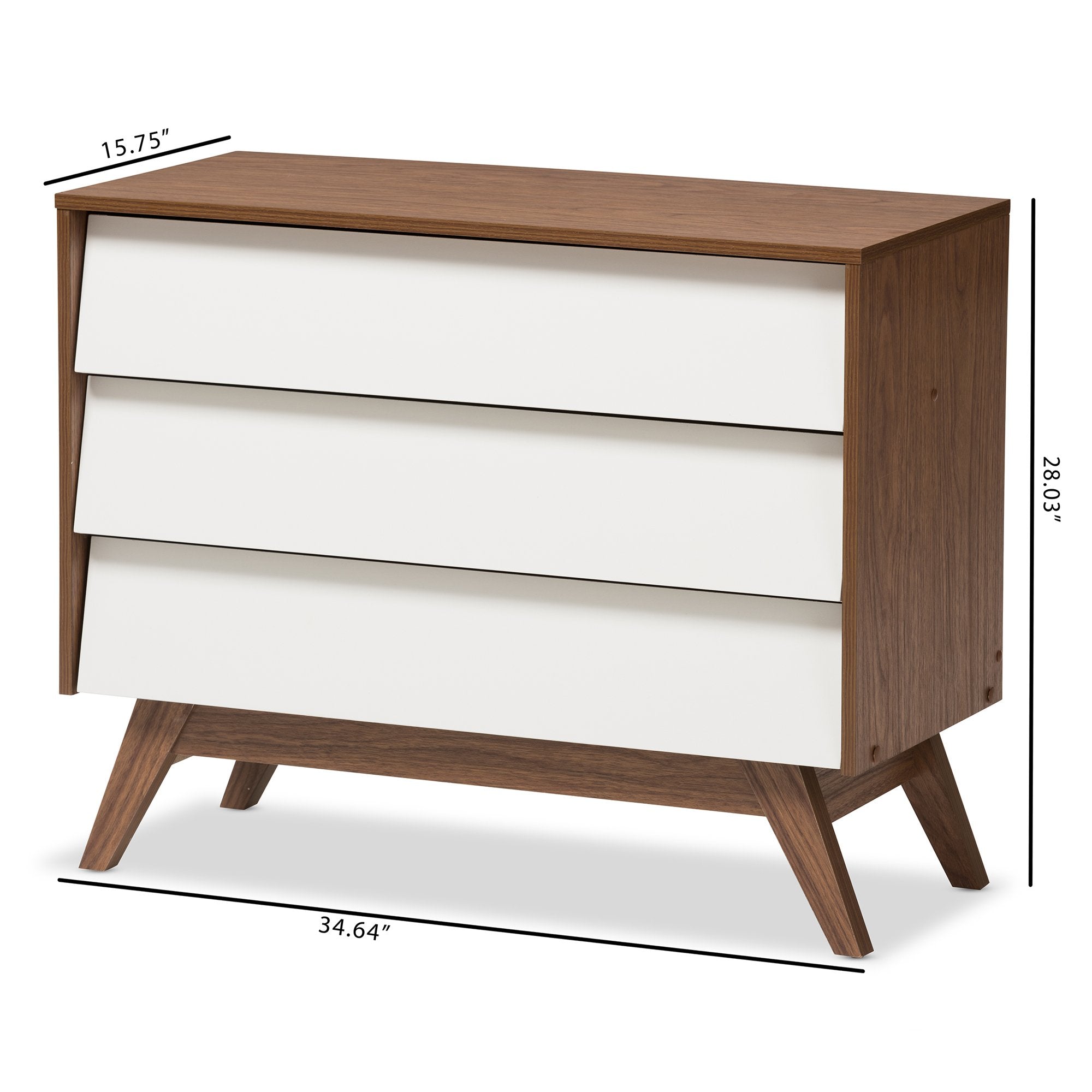 Baxton Studio Hildon Mid-Century Modern White and Walnut Wood 3-Drawer Storage Chest