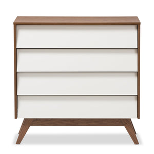 Baxton Studio Hildon Mid-Century Modern White and Walnut Wood 4-Drawer Storage Chest