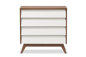 Baxton Studio Hildon Mid-Century Modern White and Walnut Wood 4-Drawer Storage Chest