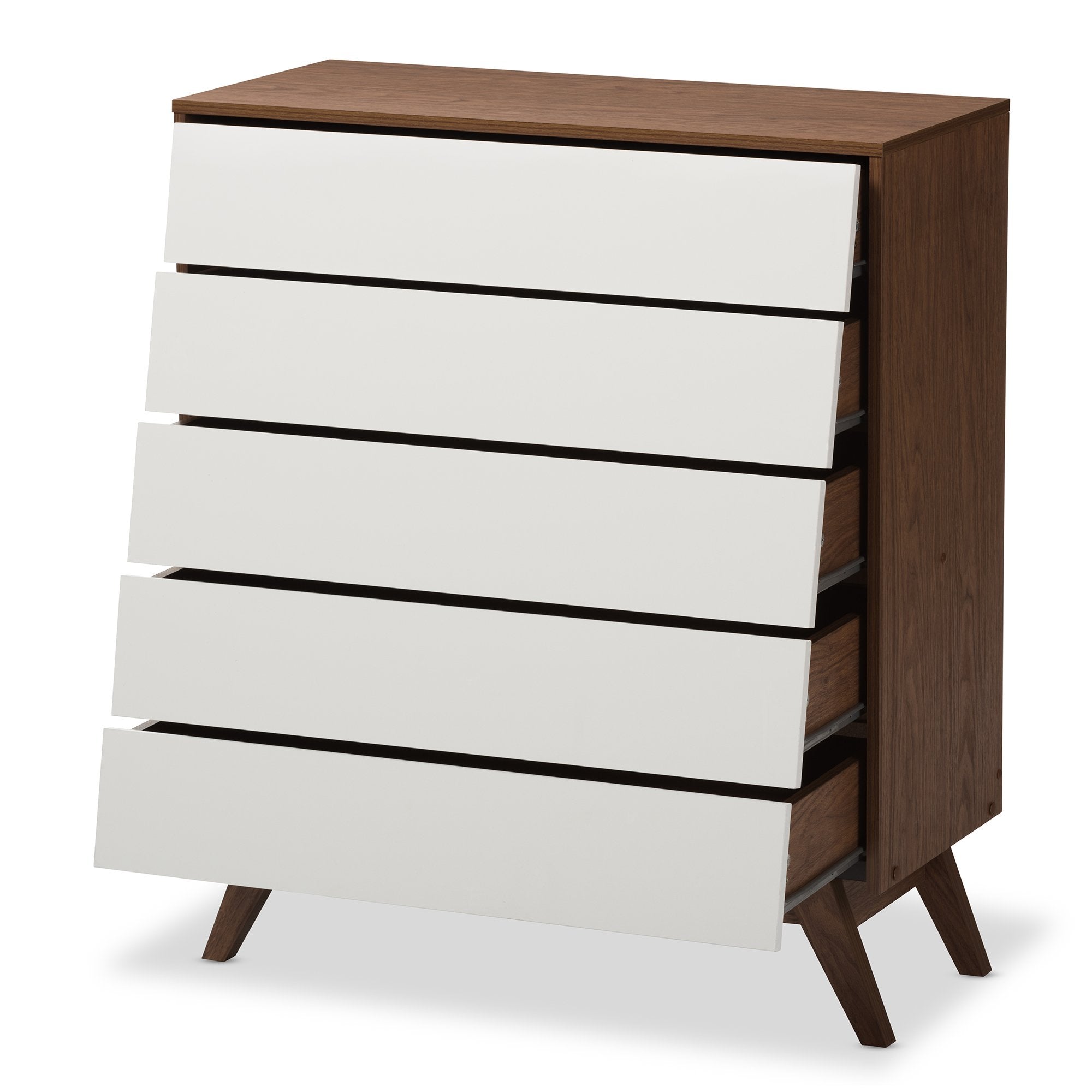 Baxton Studio Hildon Mid-Century Modern White and Walnut Wood 5-Drawer Storage Chest