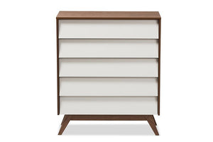 Baxton Studio Hildon Mid-Century Modern White and Walnut Wood 5-Drawer Storage Chest