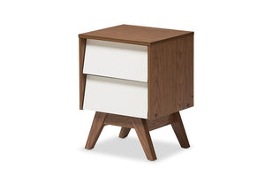 Baxton Studio Hildon Mid-Century Modern White and Walnut Wood 2-Drawer Storage Nightstand