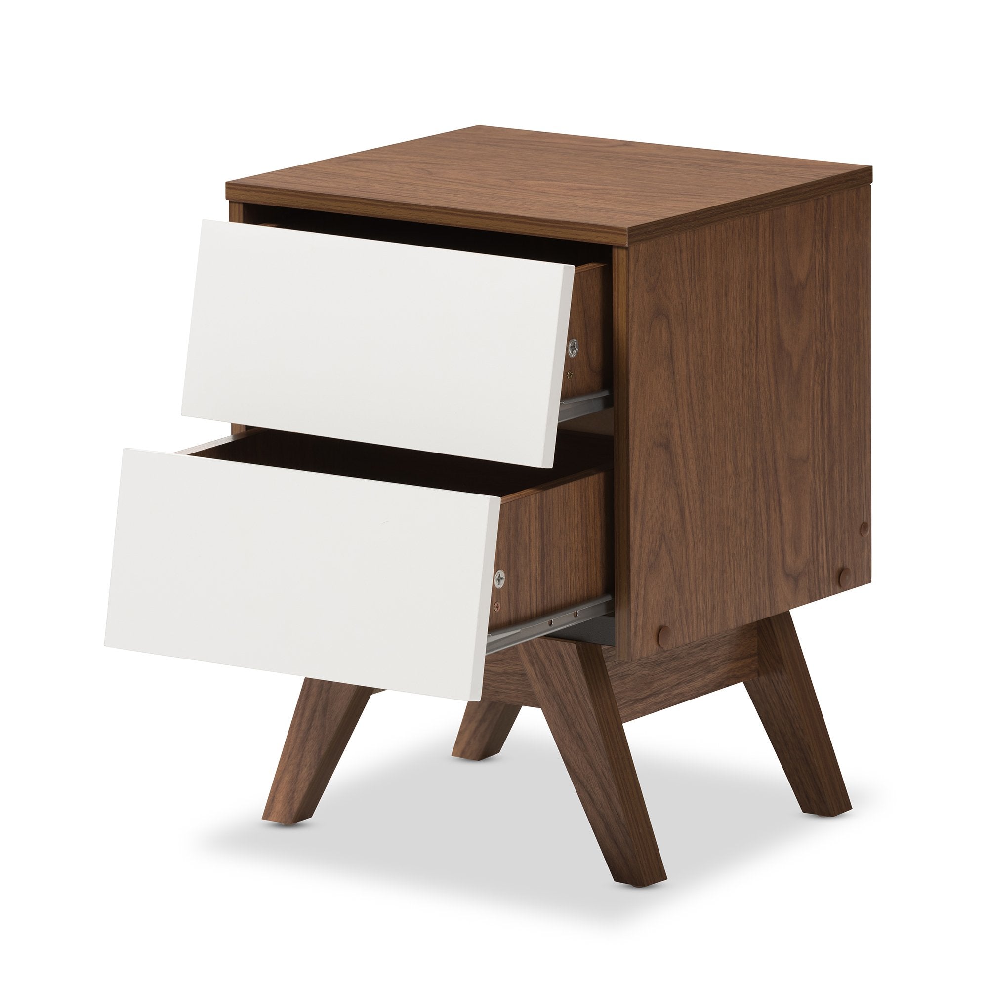 Baxton Studio Hildon Mid-Century Modern White and Walnut Wood 2-Drawer Storage Nightstand