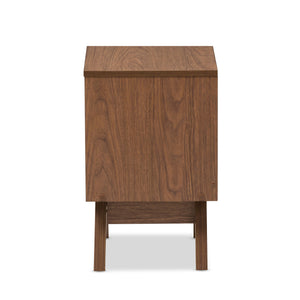 Baxton Studio Hildon Mid-Century Modern White and Walnut Wood 2-Drawer Storage Nightstand