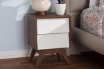 Baxton Studio Hildon Mid-Century Modern White and Walnut Wood 2-Drawer Storage Nightstand