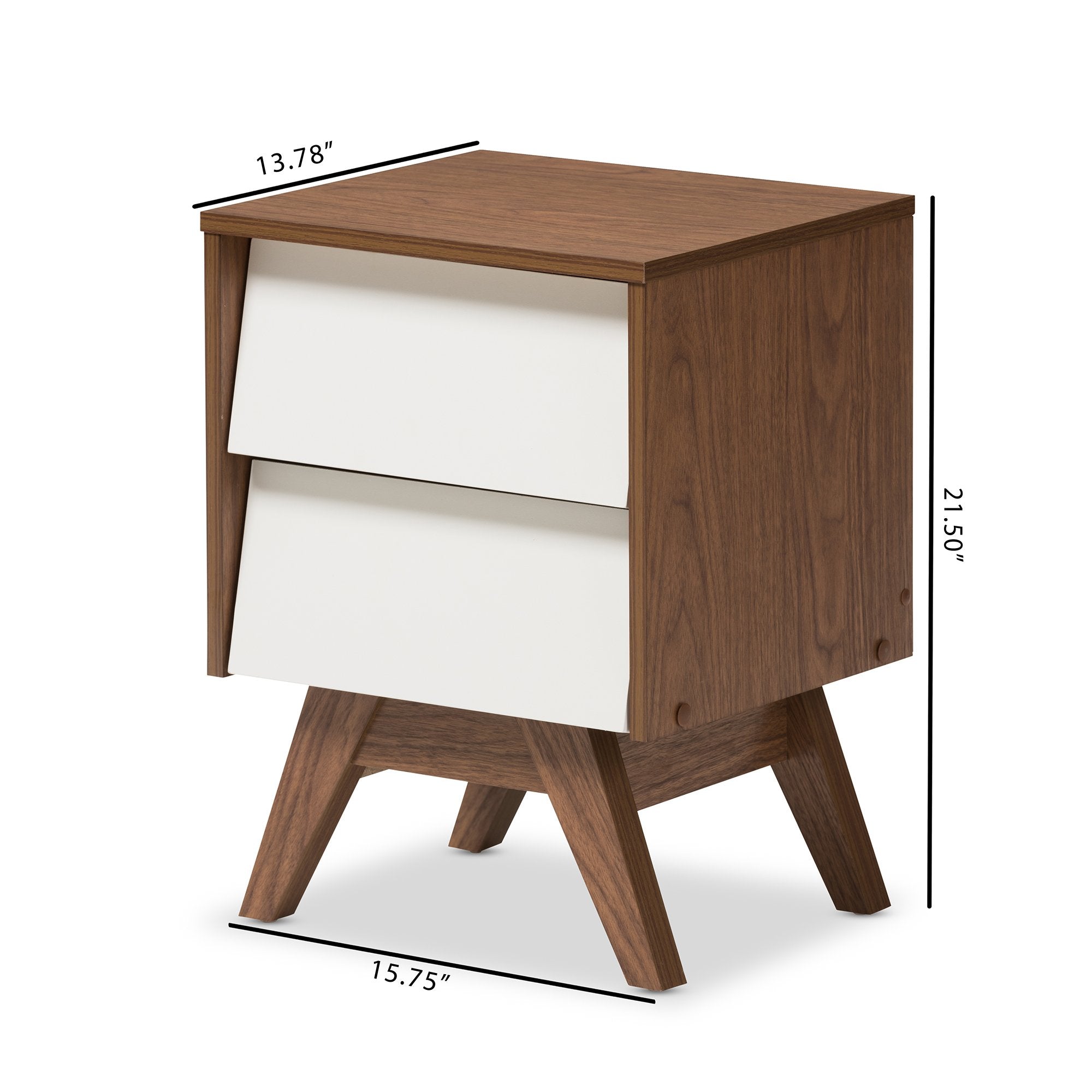 Baxton Studio Hildon Mid-Century Modern White and Walnut Wood 2-Drawer Storage Nightstand