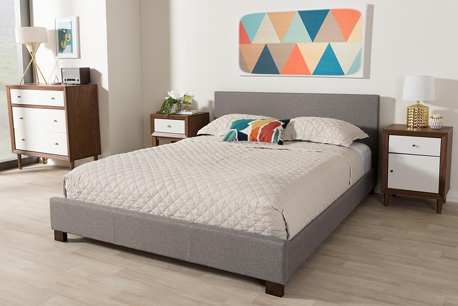 Baxton Studio Elizabeth Modern and Contemporary Grey Fabric Upholstered Panel-Stitched Full Size Platform Bed