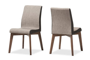 Baxton Studio Kimberly Mid-Century Modern Beige and Brown Fabric Dining Chair (Set of 2)