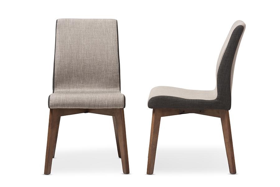 Baxton Studio Kimberly Mid-Century Modern Beige and Brown Fabric Dining Chair (Set of 2)