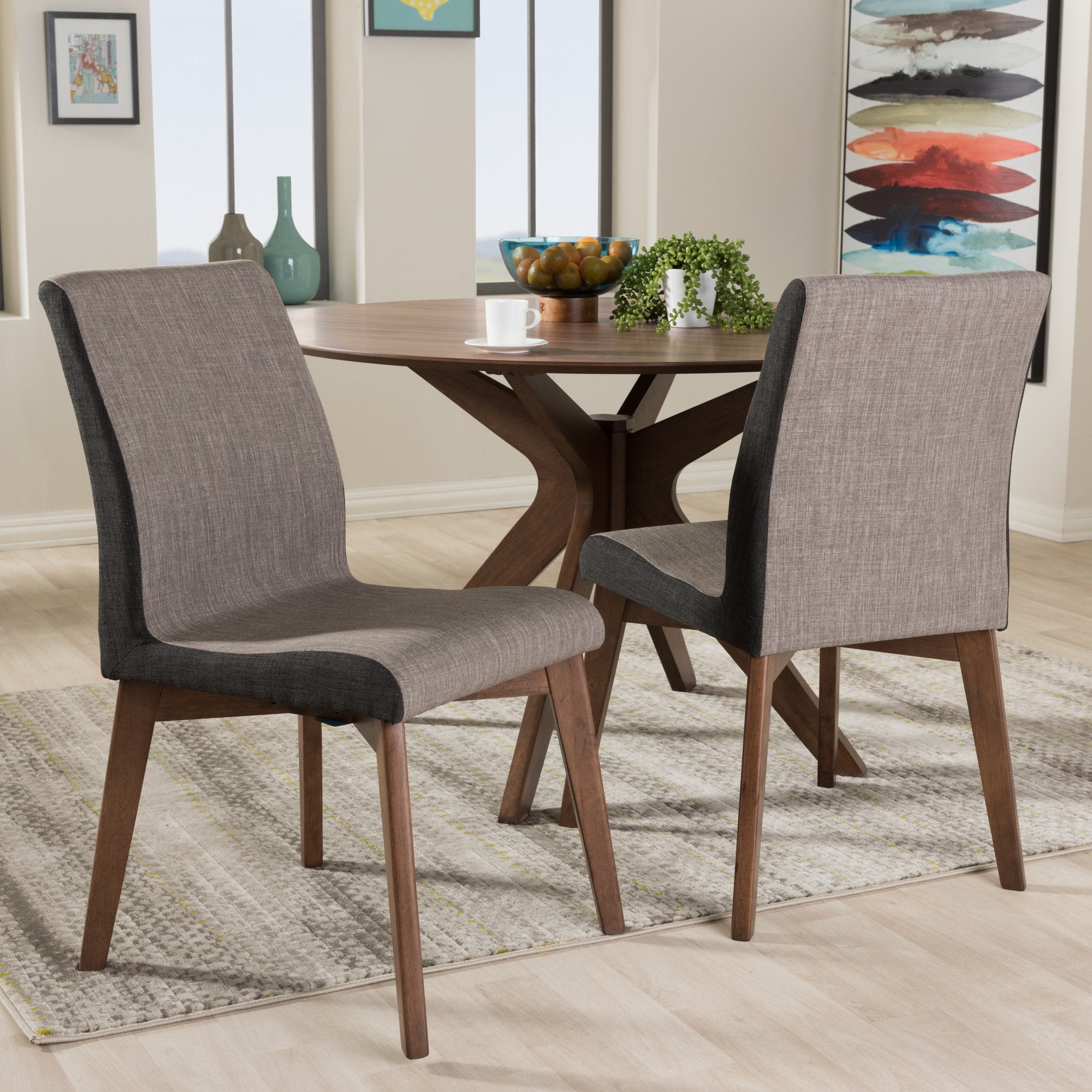 Baxton Studio Kimberly Mid-Century Modern Beige and Brown Fabric Dining Chair (Set of 2)