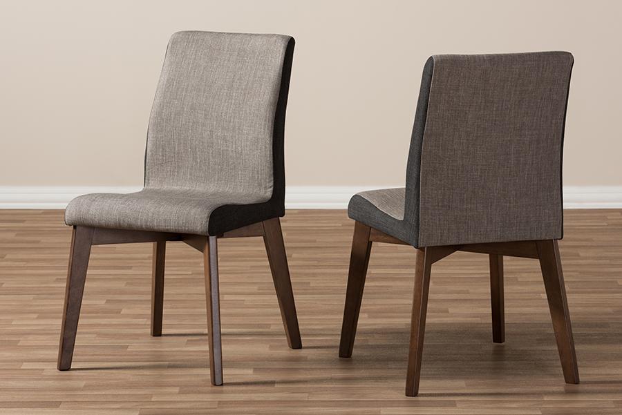 Baxton Studio Kimberly Mid-Century Modern Beige and Brown Fabric Dining Chair (Set of 2)