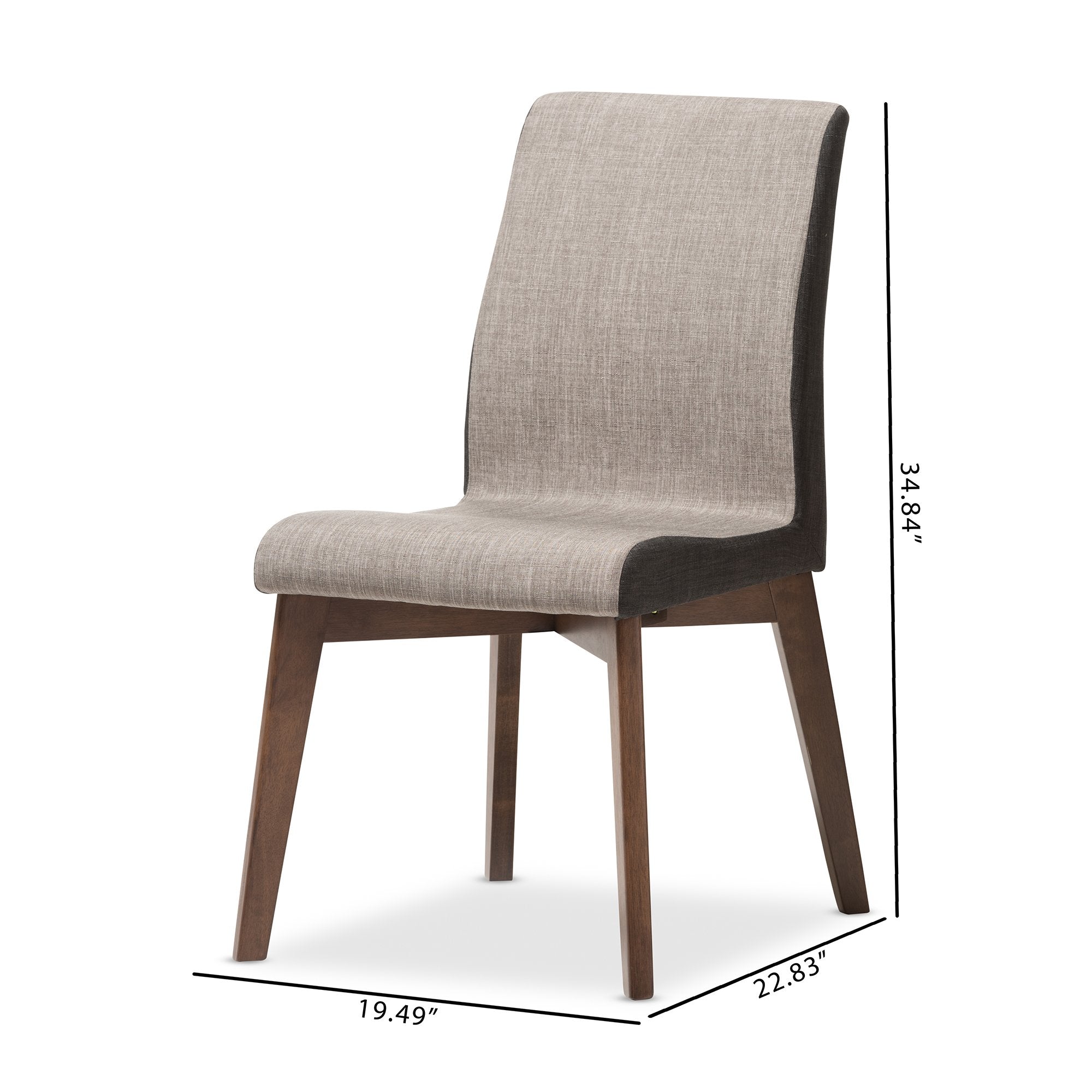 Baxton Studio Kimberly Mid-Century Modern Beige and Brown Fabric Dining Chair (Set of 2)