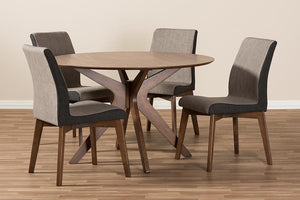 Baxton Studio Kimberly Mid-Century Modern Walnut Wood Round 5-Piece Dining Set