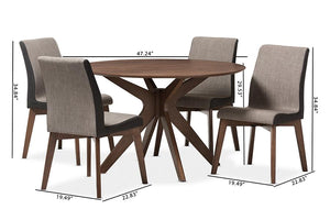 Baxton Studio Kimberly Mid-Century Modern Walnut Wood Round 5-Piece Dining Set