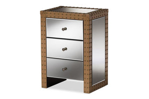 Baxton Studio Azura Rustic Industrial Style 3-Drawer Mirrored Nightstand